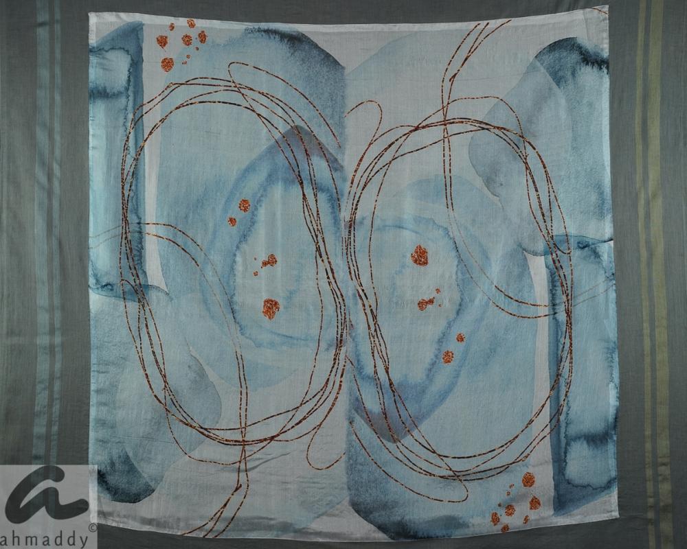 AHMADDY Schal Baumwolle Seide Modal grau blau